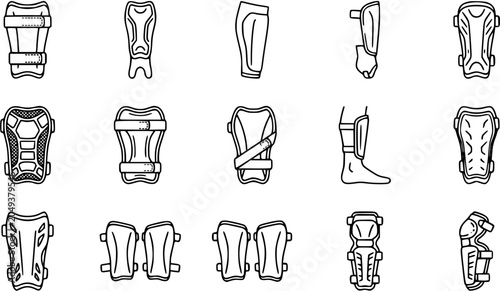 Foto Sports Protective Gear Line Art Icon Set