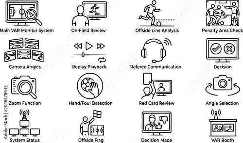 Konstfotografi VAR Video Assistant Referee System Icons Set