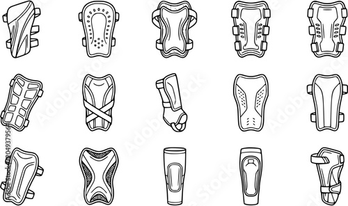 Foto Sports Protective Gear Black  White Line Art Icons Set