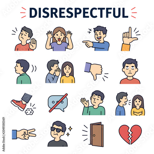 Εκτύπωση καμβά Disrespectful Behavior Line Icon, Rude Attitude Symbol Vector Illustration