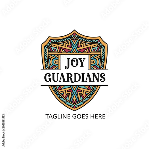 Tableau sur toile Bold and protective shield emblem featuring intricate ethnic motifs, perfect for security firms, community groups, or heritage brands