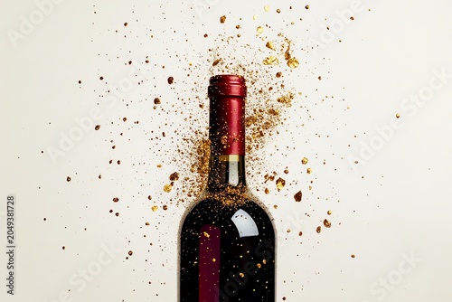 Authentic lifestyle concept Wine bottle splashing with dynamic liquid effect. natural candid visual scene for modern advertising campaign diverse emotional atmosphere professional stock content comm