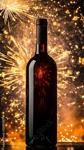 Authentic lifestyle concept Wine bottle with vibrant fireworks background. natural candid visual scene for modern advertising campaign diverse emotional atmosphere professional stock content commerc