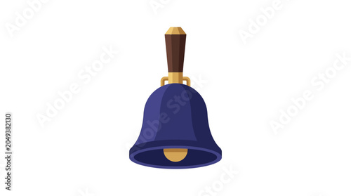 Photos Blue Metal Bell with Wood Handle.