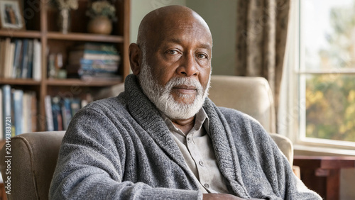 Portrait of a distinguished elderly african american man in a cozy home
