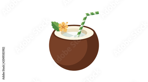 Quadro em tela Coconut drink with straw and flower.