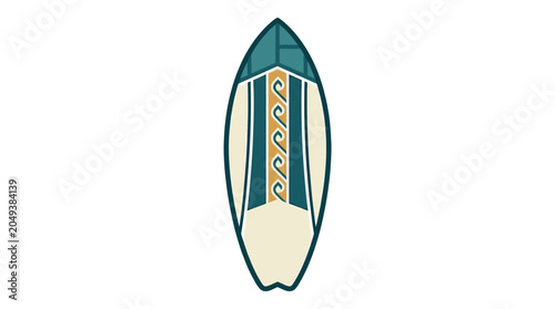 Photos Surfboard with colorful design pattern.