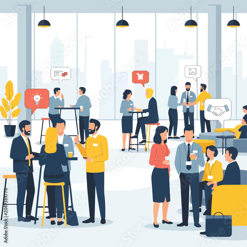 Quadro em tela A modern office scene with people networking