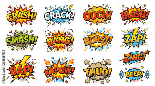 Dramatic comic book onomatopoeia sound effects with Crash Smash Kapow.