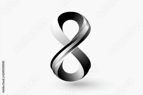 Infinity Loop Symbol: A sleek, metallic infinity loop rendered in grayscale, symbolizing endlessness and continuity.