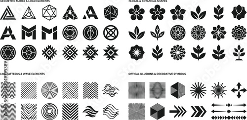Diverse collection of geometric floral and abstract vector design elements