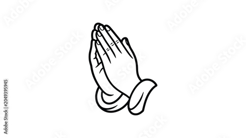 Tableau sur toile Praying Hands Illustration, Folded Hands in Prayer Gesture Drawn in Elegant Line