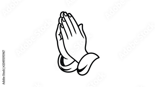 Tableau sur toile Praying Hands Illustration, Folded Hands in Prayer Gesture Drawn in Elegant Line