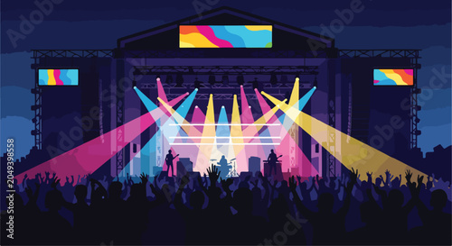 Cuadro en lienzo A vibrant concert scene with musicians and audience (1)