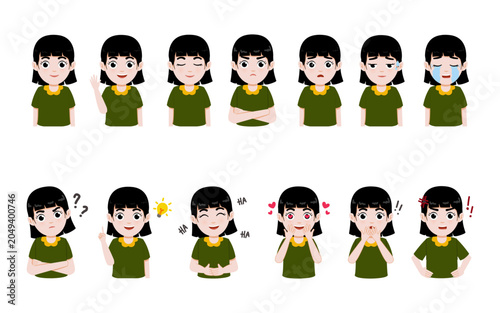 Set Cartoon Illustration of Girl Face Expression