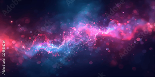 Fotografie Colorful abstract lights with dancing crowd on stage in cosmic space nebula nigh