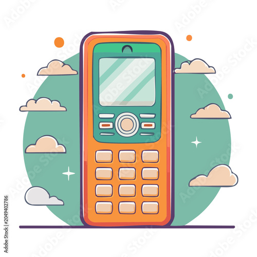 Retro mobile phone illustration with clouds and sky