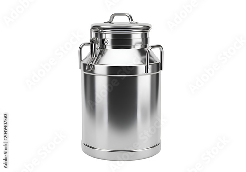 Stainless Steel Milk Can with Lid on white background , Isolated on Transparent Background, PNG, Generative AI