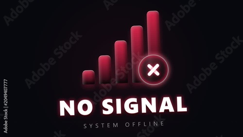 No Signal and System Offline 3D Animated Signal Bars with Red Cross Icon for Connection Failure on Dark Background
