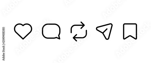 Social Media Post engagement icons. Set of Like, Comment, Repost, Share, and Save icon Vector