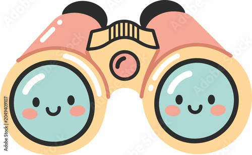 Cute Binoculars Vector Illustration with Kawaii Smiley Faces Design