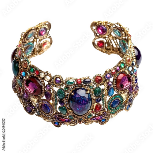 Ornate Gold Armlet Adorned With Multicolored Gemstones Against A Transparent Backdrop