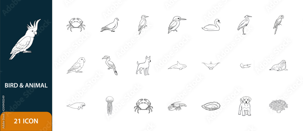 Obraz premium Bird and Animal Icon Set