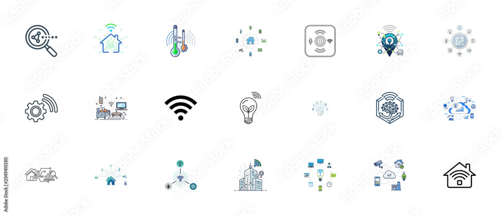 Obraz premium Smart Home and IoT Vector Icon Set for Home Automation