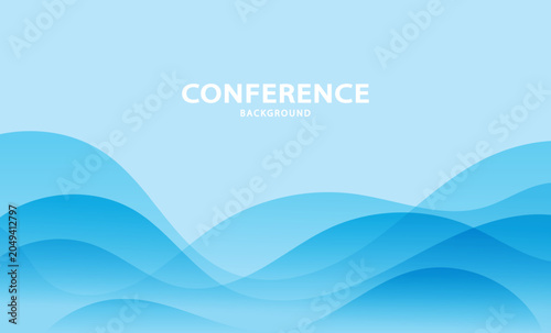 Business conference background for presentation slide template with copy space. Light blue corporate background with wave shapes for online seminar meeting, webinar banner, and event announcement.