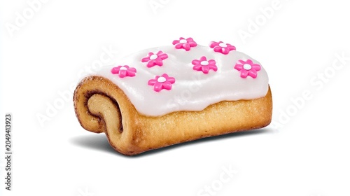 Vibrantly Decorated Sweet Pastry with Floral Icing and Cinnamon Swirl