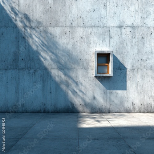 concrete wall with small window and shadow