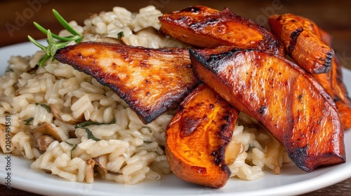 Savory Grilled Vegetables Served on Creamy Mushroom Risotto Delight
