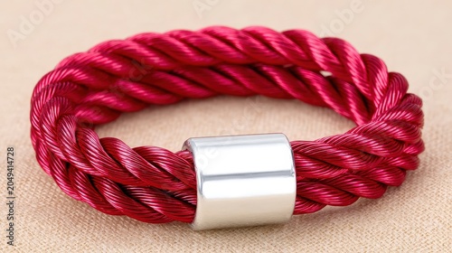 Elegant Red Rope Bracelet with Stainless Steel Clasp on Neutral Background
