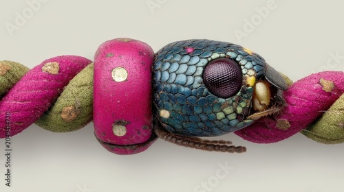 Colorful Insect with Unique Texture on Twisted Rope Background