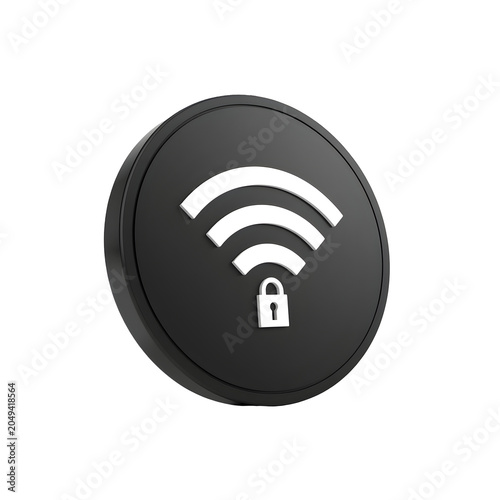Black secure WiFi symbol with a padlock on a modern sleek design on transparent background