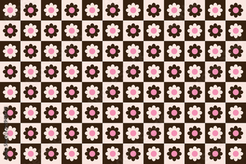 Foto Retro Floral Checkerboard Seamless Pattern Vector Background