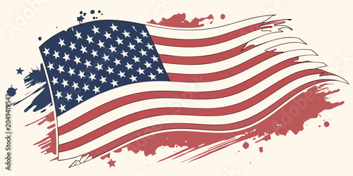Schilderij op canvas Tattered american flag with paint splatters united states stars and stripes brus
