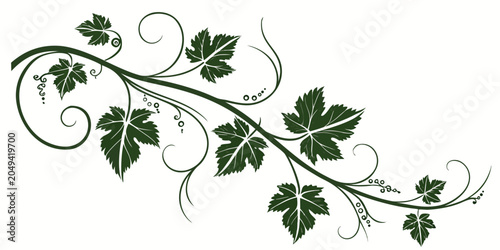 Elegant grapevine branch silhouette with decorative swirls grapevine botanical silhouette ornament illustration decoration vineyard isolated artistic viticulture agriculture twisting