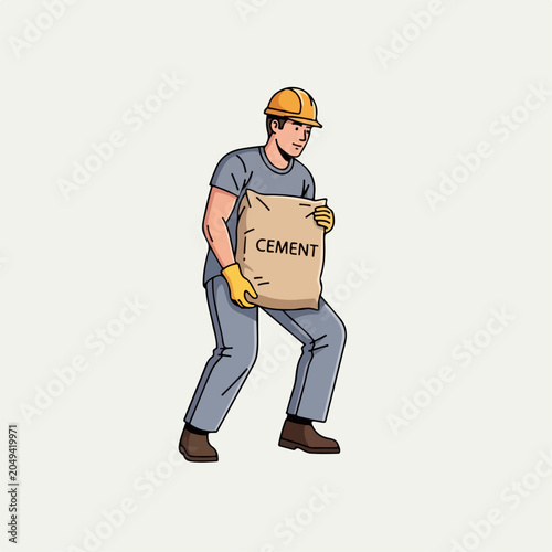 Φωτογραφία A vector cartoon image of a worker lifting an object