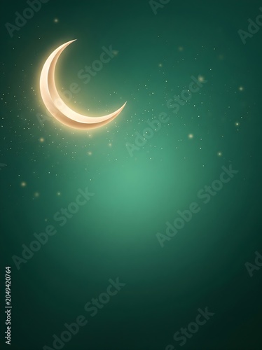 Elegant Islamic New Year Background with Golden Crescent Moon and Copy Space