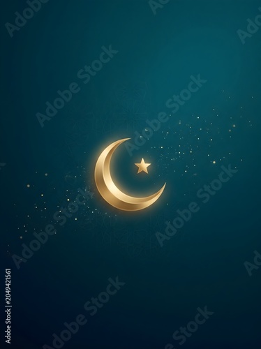 Modern Islamic Decorative Background with Crescent Moon and Golden Accents