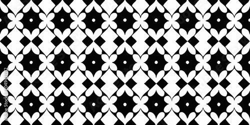 Geometric floral pattern black and white vector illustration