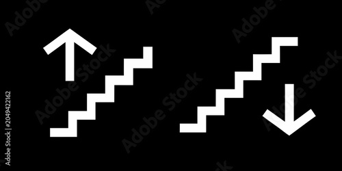 Stairway Direction Signs White Silhouette On Black Background