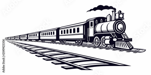 Photos Steam locomotive train on tracks moving forward illustration with steam engine r
