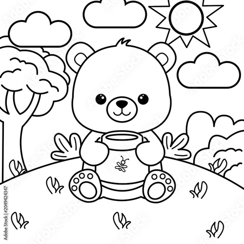 Cute Teddy Bear Holding a Honey Pot Coloring Page for Kids
