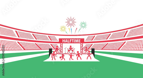 Schilderij op canvas Halftime Show Concert at Sports Stadium with Fireworks and Band Performance