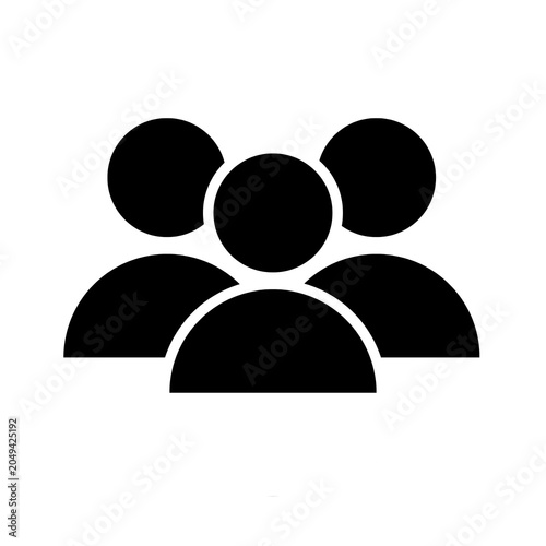 A flat black vector graphic illustrating a group of three people, representing a team, community, or multiple user accounts.