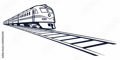 Schilderij op canvas Vintage passenger train moving along railway tracks graphic with locomotive tran