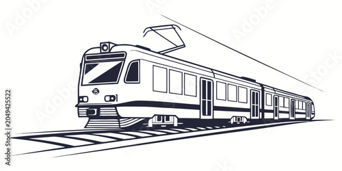 Photos Minimalist black and white line art drawing of a modern electric commuter train