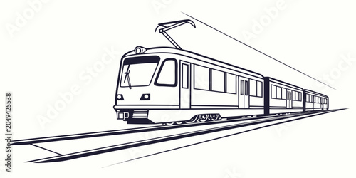 Tableau sur toile Simple line art illustration of a modern commuter tram or electric train traveli